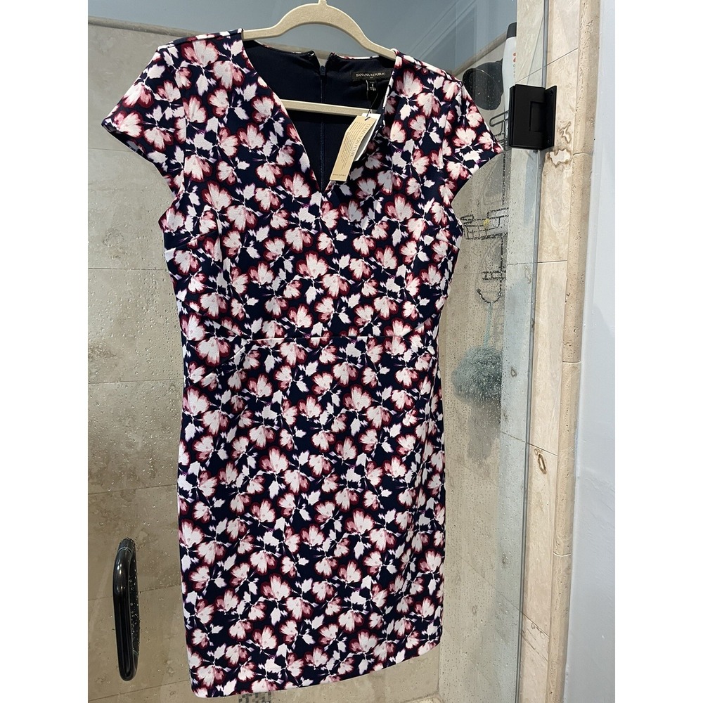 Banana Republic Pink Floral Crew Neck Cap Sleeve Sheath Dress 8P 535457
